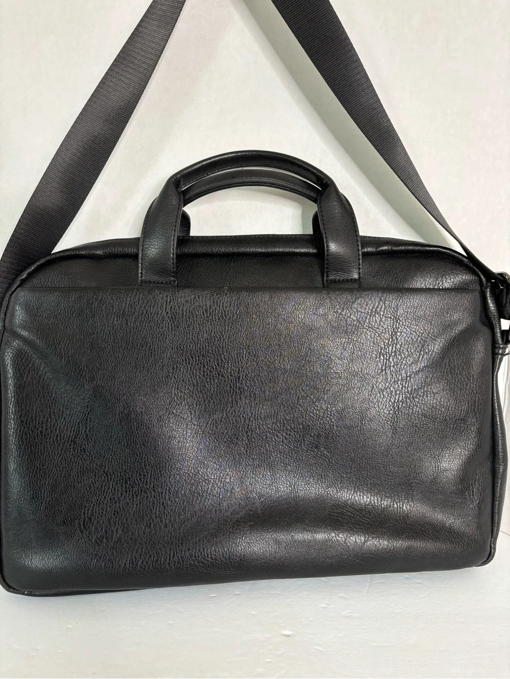 Classic Black Faux Leather Laptop Briefcase with Shoulder Strap